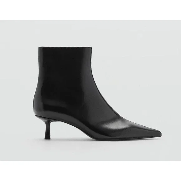NEW MANGO MNG BLACK TOBI FAUX LEATHER KITTEN HEEL ANKLE BOOTS BOOTIE 36 US 6 - Picture 2 of 8